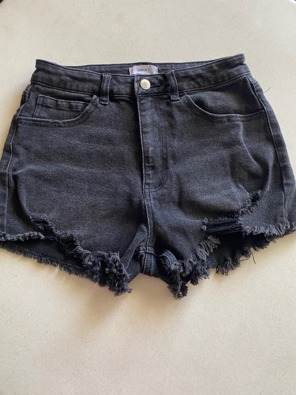 Forever 21 Black Distressed Denim Shorts Size 27